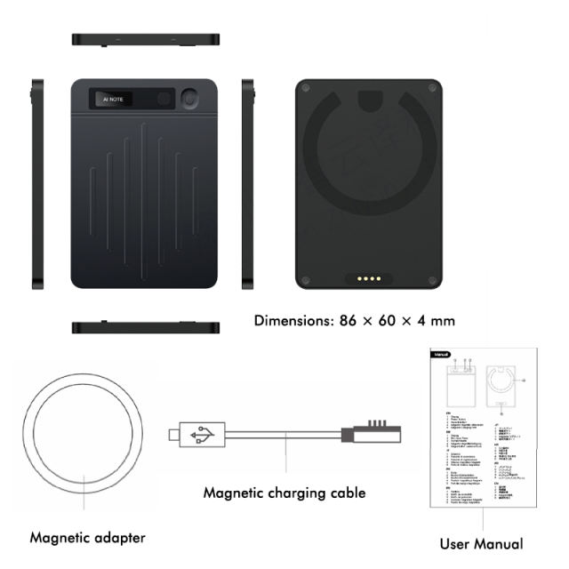 AI Smart Voice Recorder with Transcription &amp; Summary | 64GB, Bluetooth, 40H Recording, MagSafe, 80+ Languages RC-SA001