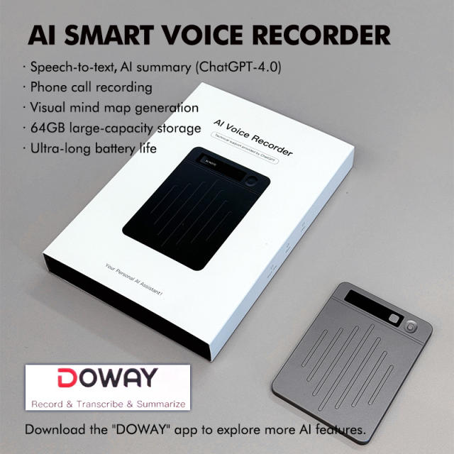 AI Smart Voice Recorder with Transcription &amp; Summary | 64GB, Bluetooth, 40H Recording, MagSafe, 80+ Languages RC-SA001