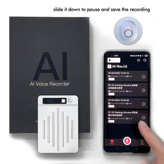 AI Smart Voice Recorder with Transcription &amp; Summary | 64GB, Bluetooth, 40H Recording, MagSafe, 80+ Languages RC-SA001