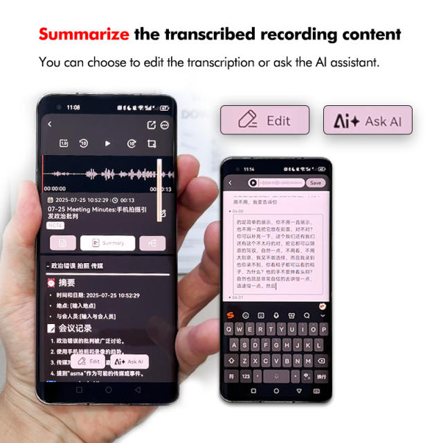 AI Smart Voice Recorder with Transcription &amp; Summary | 64GB, Bluetooth, 40H Recording, MagSafe, 80+ Languages RC-SA001