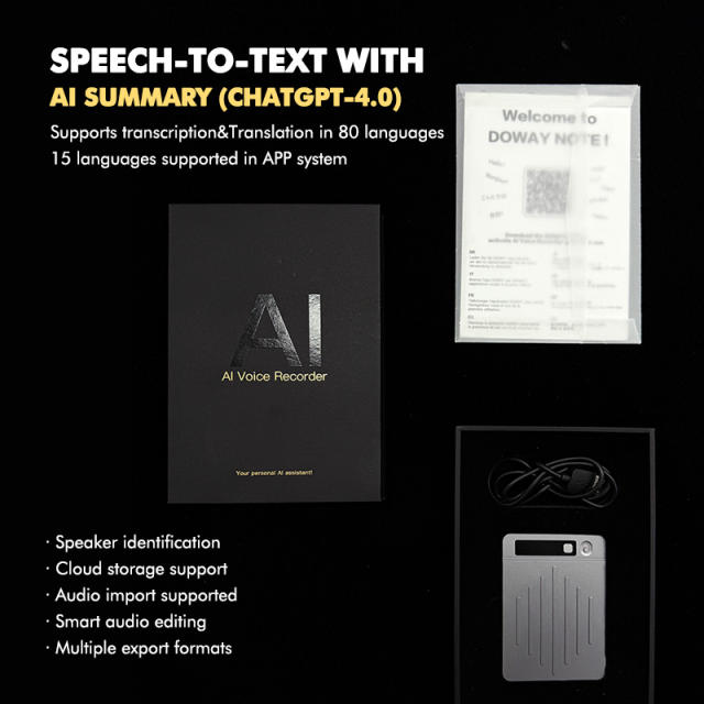 AI Smart Voice Recorder with Transcription &amp; Summary | 64GB, Bluetooth, 40H Recording, MagSafe, 80+ Languages RC-SA001