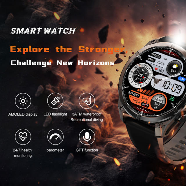 AI Smart watch with AMOLED Display, GPS, ChatGPT, Bluetooth 5.4, Waterproof 3ATM, Fitness & Health Tracker RC-SW001
