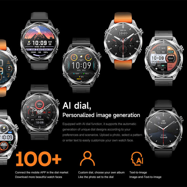 AI Smart watch with AMOLED Display, GPS, ChatGPT, Bluetooth 5.4, Waterproof 3ATM, Fitness & Health Tracker RC-SW001