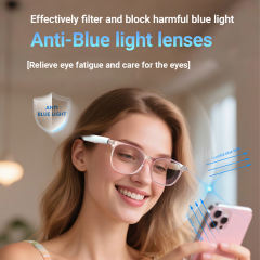 AI Smart Translation Glasses with Bluetooth Calling, Music, Voice Assistant, UV400 Blue Light Blocking, Touch Control, Waterproof Eyewear for Travel &amp; Business，RC-SG009