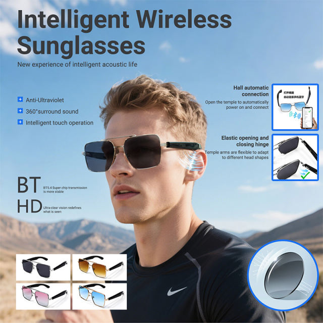 Smart AI Translator Bluetooth Sunglasses with Music Playback, Hands-Free Calling, UV400 Protection, Touch Control & Magnetic ChargingRC-SG008