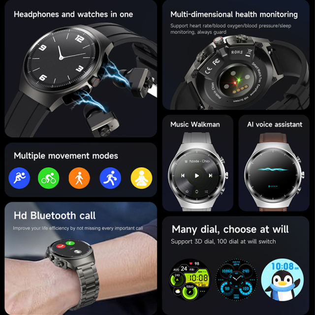 AI Smartwatch with TWS Earbuds, 1.43" AMOLED Display, Bluetooth 5.3, Heart Rate & Sleep Monitoring, NFC, IP67 Waterproof, Multi-Language Fitness Watch RC-SW010