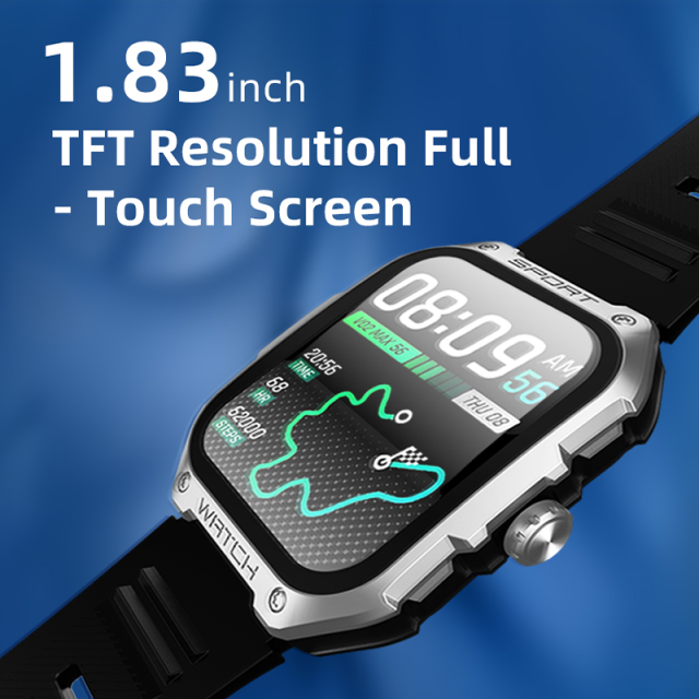 Smart AI Watch with GPS, 123 Sports Modes, Bluetooth Call, 7-Day Battery, IP68 Waterproof, 1.83" AMOLED Display, RC-SW002