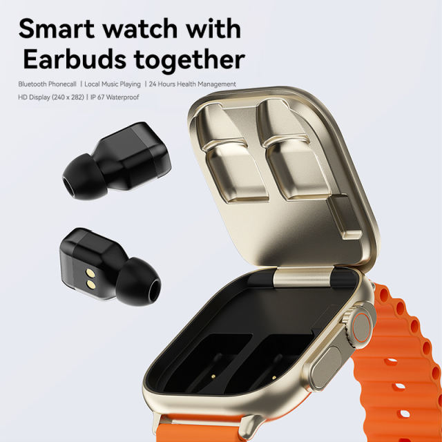 3-in-1 Smartwatch with TWS Earbuds &amp; MP3 Player, 1.96" HD Screen, Bluetooth 5.3, Heart Rate &amp; Sleep Monitor, Fitness Tracker, IP67 Waterproof, RC-SW008