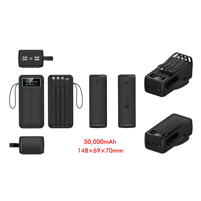 60000mAh Solar Power Bank with Built-in 4 Cables, 7 Outputs & 3 Inputs | Fast Charging Portable Charger for Phones & Tablets RC-SP016