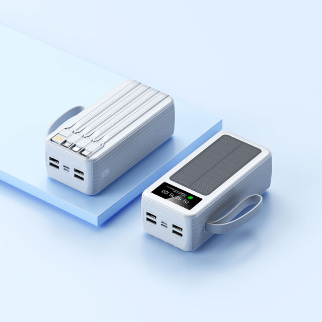60000mAh Solar Power Bank with Built-in 4 Cables, 7 Outputs & 3 Inputs | Fast Charging Portable Charger for Phones & Tablets RC-SP016