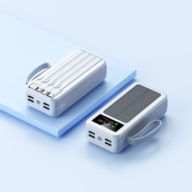 60000mAh Solar Power Bank with Built-in 4 Cables, 7 Outputs & 3 Inputs | Fast Charging Portable Charger for Phones & Tablets RC-SP016