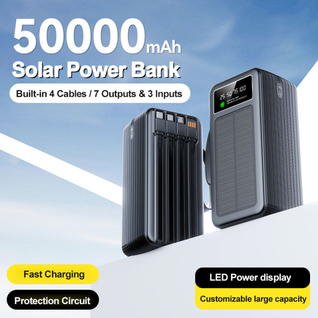 60000mAh Solar Power Bank with Built-in 4 Cables, 7 Outputs & 3 Inputs | Fast Charging Portable Charger for Phones & Tablets RC-SP016