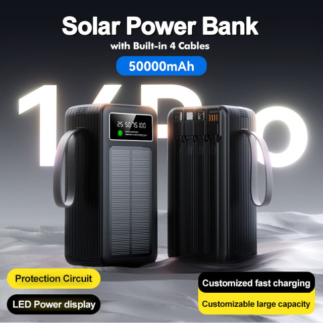 60000mAh Solar Power Bank with Built-in 4 Cables, 7 Outputs & 3 Inputs | Fast Charging Portable Charger for Phones & Tablets RC-SP016