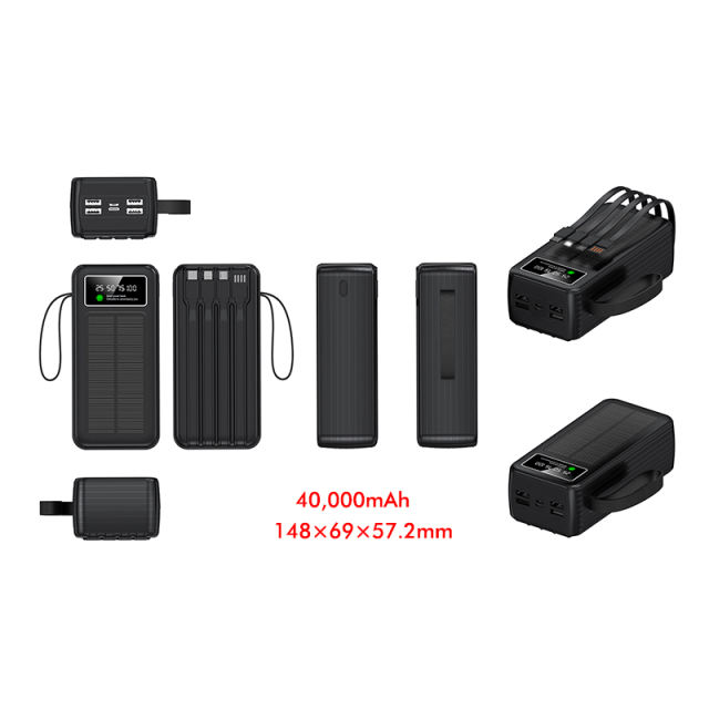 60000mAh Solar Power Bank with Built-in 4 Cables, 7 Outputs & 3 Inputs | Fast Charging Portable Charger for Phones & Tablets RC-SP016