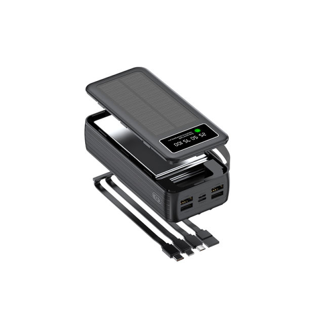 60000mAh Solar Power Bank with Built-in 4 Cables, 7 Outputs & 3 Inputs | Fast Charging Portable Charger for Phones & Tablets RC-SP016