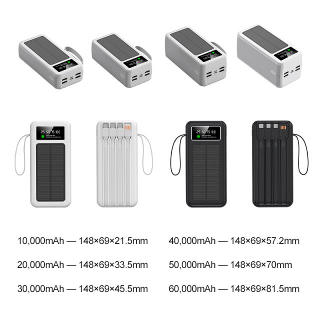 60000mAh Solar Power Bank with Built-in 4 Cables, 7 Outputs & 3 Inputs | Fast Charging Portable Charger for Phones & Tablets RC-SP016