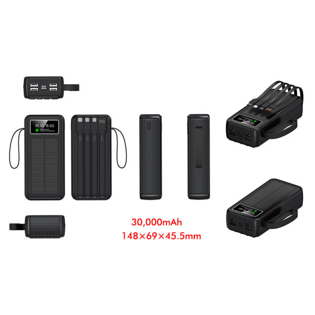 60000mAh Solar Power Bank with Built-in 4 Cables, 7 Outputs & 3 Inputs | Fast Charging Portable Charger for Phones & Tablets RC-SP016