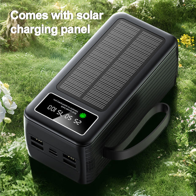 60000mAh Solar Power Bank with Built-in 4 Cables, 7 Outputs & 3 Inputs | Fast Charging Portable Charger for Phones & Tablets RC-SP016