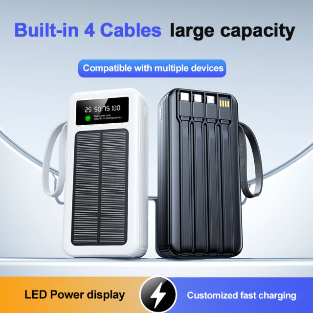60000mAh Solar Power Bank with Built-in 4 Cables, 7 Outputs & 3 Inputs | Fast Charging Portable Charger for Phones & Tablets RC-SP016