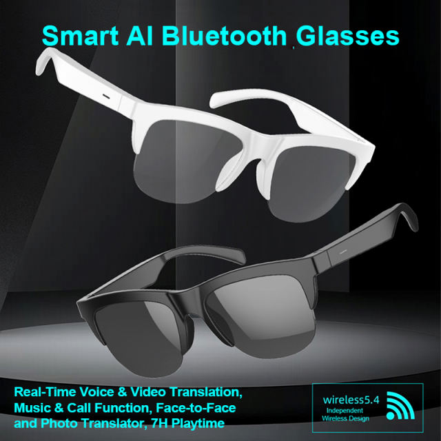 Smart AI Bluetooth Glasses – Real-Time Voice & Video Translation, Music & Call Function, Face-to-Face and Photo Translator, 7H Playtime, RC-SG012