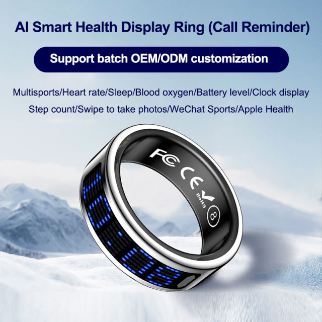 AI Smart Health Ring with Screen Display | Heart Rate, Blood Oxygen, Sleep Monitoring &amp; Call Reminder | Waterproof Fitness Tracker， RC-SR005