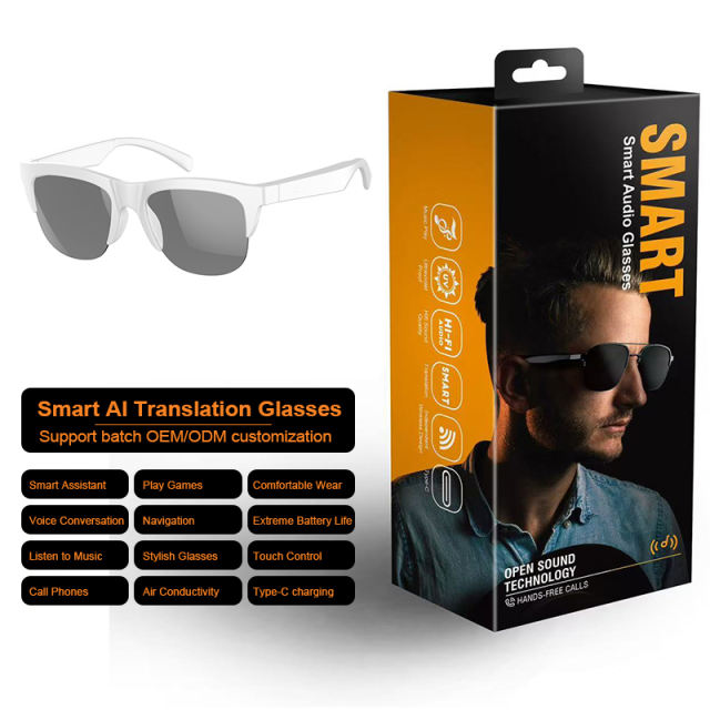 Smart AI Bluetooth Glasses – Real-Time Voice & Video Translation, Music & Call Function, Face-to-Face and Photo Translator, 7H Playtime, RC-SG012