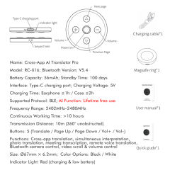Cross-App AI Translator Pro – Real-Time Voice & Photo Translation, Meeting Notes Transcriber, Bluetooth Remote, 100-Day Standby，RC-X16