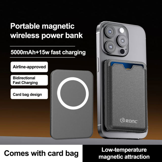 Maesafe 5-in-1 Magnetic Card Wallet &amp; 5000mAh Power Bank - 15W Fast Wireless Charging, Slim &amp; Portable，RC-WP039