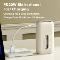 22.5W Fast Charging Power Bank 10000mAh Mini Portable Charger with Built-in Dual Cables, Smart LED Display, ABS+PC Lightweight Design，RC-PD87