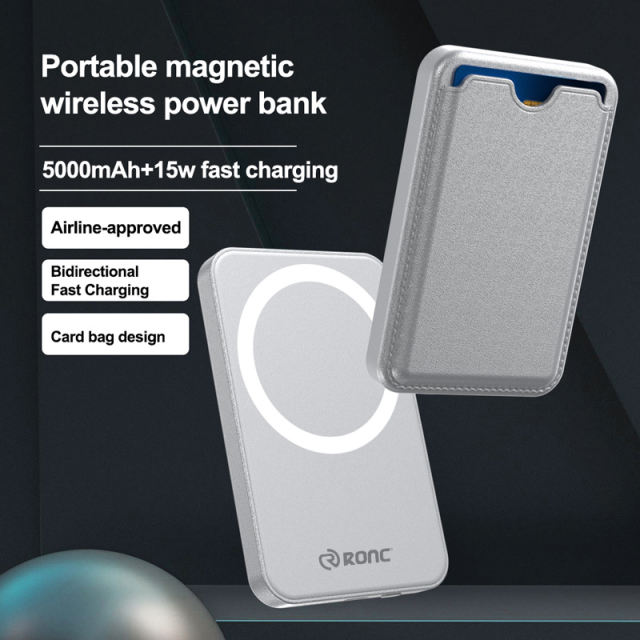 Maesafe 5-in-1 Magnetic Card Wallet &amp; 5000mAh Power Bank - 15W Fast Wireless Charging, Slim &amp; Portable，RC-WP039