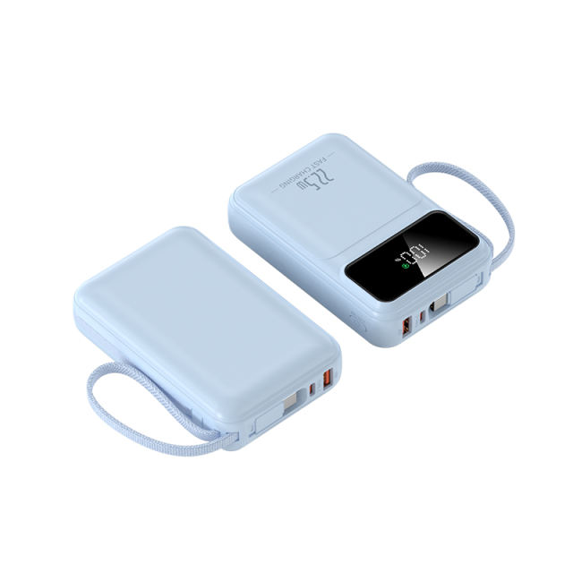 20000mAh Mini Power Bank 22.5W Super Fast Charging, Dual Woven Cables, Graphene Cooling, AI Temperature Control, Portable PD20W Charger for iPhone & Android，RC-PD89