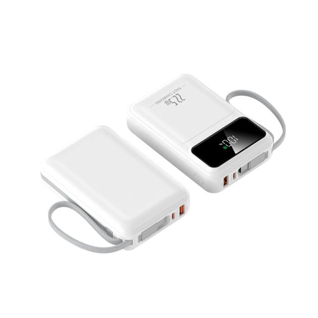 20000mAh Mini Power Bank 22.5W Super Fast Charging, Dual Woven Cables, Graphene Cooling, AI Temperature Control, Portable PD20W Charger for iPhone & Android，RC-PD89