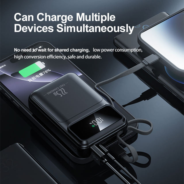 20000mAh Mini Power Bank 22.5W Super Fast Charging, Dual Woven Cables, Graphene Cooling, AI Temperature Control, Portable PD20W Charger for iPhone & Android，RC-PD90