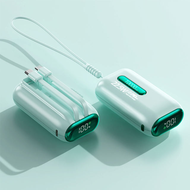 22.5W Fast Charging Power Bank 10000mAh Mini Portable Charger with Built-in Dual Cables, Smart LED Display, ABS+PC Lightweight Design，RC-PD87