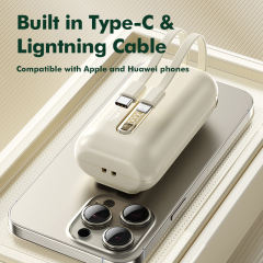 22.5W Fast Charging Power Bank 10000mAh Mini Portable Charger with Built-in Dual Cables, Smart LED Display, ABS+PC Lightweight Design，RC-PD87