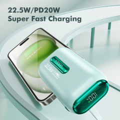 22.5W Fast Charging Power Bank 10000mAh Mini Portable Charger with Built-in Dual Cables, Smart LED Display, ABS+PC Lightweight Design，RC-PD87