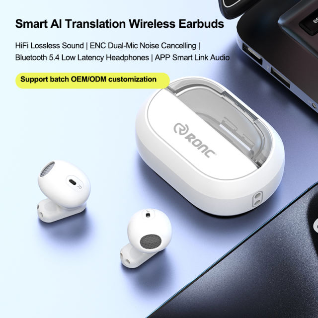 Newly Upgraded AI Translation Wireless Earbuds | TWS 5.4 Headphones | 120-Day Standby | ENC Clear Calls | 13mm Big Speaker | Lightweight Open-Fit Comfort， RC-AE10