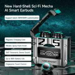New Hard-Shell Sci-Fi Mecha AI Smart Earbuds | 180H Battery | Bluetooth 5.4 | IPX7 Waterproof | Magnetic Case | 360° Panoramic Sound | APP Smart Link | CVC8.0 Noise Reduction  RC-AE12