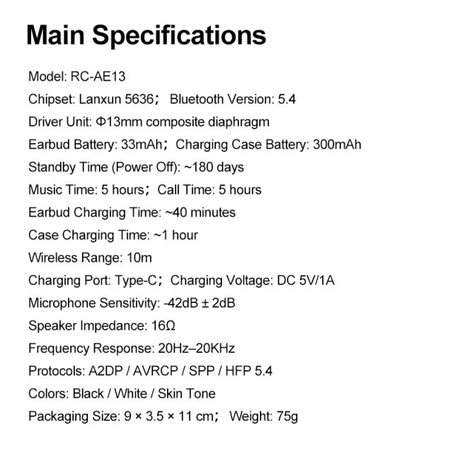 AI Translation Earbuds | ANC+ENC Noise Cancellation | Bluetooth 5.4 | 13mm Bass Driver | HD Calls & Smart App Link RC-AE13