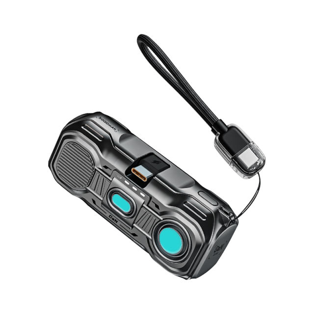 Mech-Style 5000mAh Mini Power Bank with 22.5W Fast Charging | Built-in Foldable Type-C Plug & LED Power Display | Portable Charger with Hidden Kickstand，RC-PD91