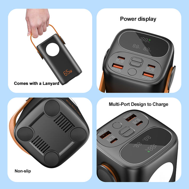 65W PD Fast Charging Laptop Power Bank 40000mAh | Portable Power Station with Handle &amp; LED Light | Dual USB-C Multi-Protocol Fast Charger (PD/QC/SCP/FCP), Custom Colors &amp; Capacity，RC-PD92