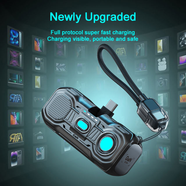 Mech-Style 5000mAh Mini Power Bank with 22.5W Fast Charging | Built-in Foldable Type-C Plug & LED Power Display | Portable Charger with Hidden Kickstand，RC-PD91