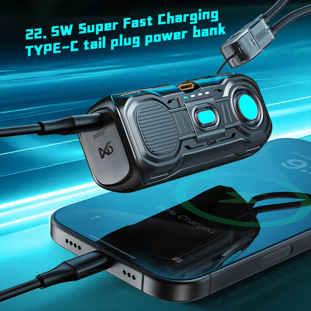 Mech-Style 5000mAh Mini Power Bank with 22.5W Fast Charging | Built-in Foldable Type-C Plug & LED Power Display | Portable Charger with Hidden Kickstand，RC-PD91