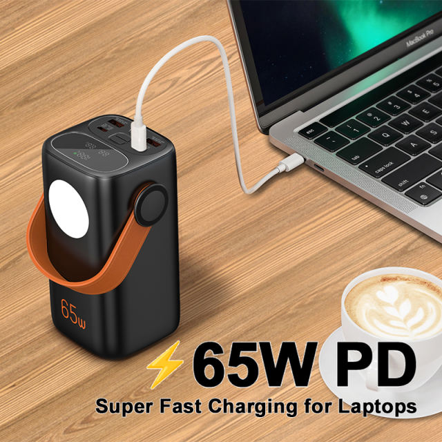 65W PD Fast Charging Laptop Power Bank 40000mAh | Portable Power Station with Handle &amp; LED Light | Dual USB-C Multi-Protocol Fast Charger (PD/QC/SCP/FCP), Custom Colors &amp; Capacity，RC-PD92