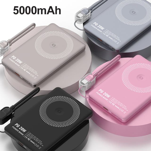 3-in-1 Magnetic Wireless Power Bank 5000mAh / 10000mAh | Ultra-Slim 8.5mm | PD 20W Fast Charging | Low-Temperature Safe Charging | Foldable 360° Stand，RC-WP040
