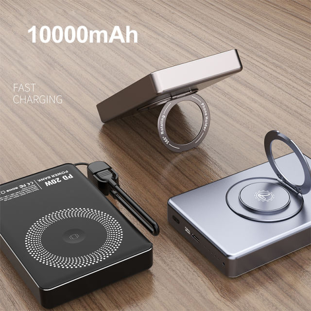 3-in-1 Magnetic Wireless Power Bank 5000mAh / 10000mAh | Ultra-Slim 8.5mm | PD 20W Fast Charging | Low-Temperature Safe Charging | Foldable 360° Stand，RC-WP040