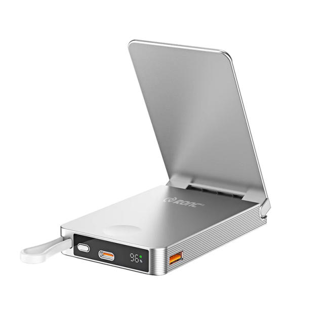 Foldable Magnetic Wireless Power Bank 10000mAh, 15W MagSafe Charger, PD 20W Fast Charging, Built-in Cable, Low-Temperature Design, Aluminum Alloy Body RC-WP042