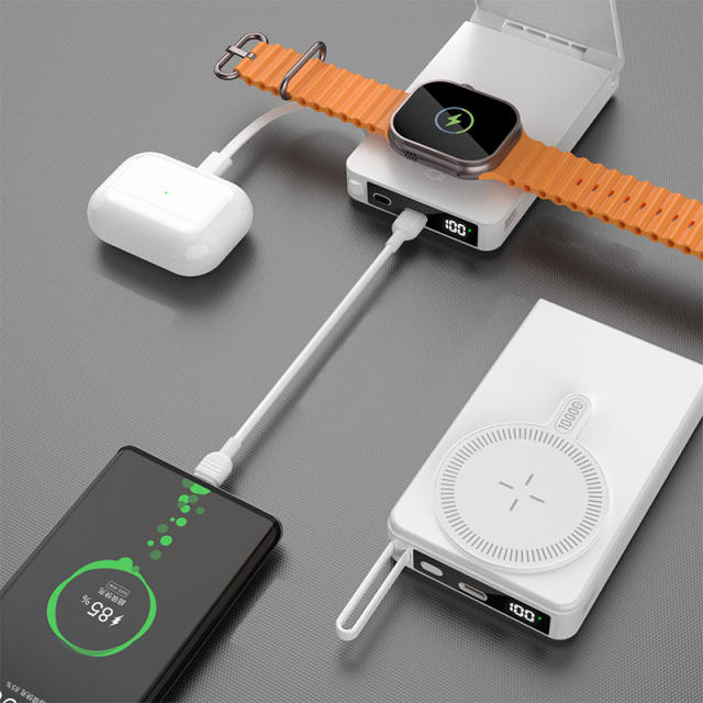 Foldable Magnetic Wireless Power Bank 10000mAh, 15W MagSafe Charger, PD 20W Fast Charging, Built-in Cable, Low-Temperature Design, Aluminum Alloy Body RC-WP042