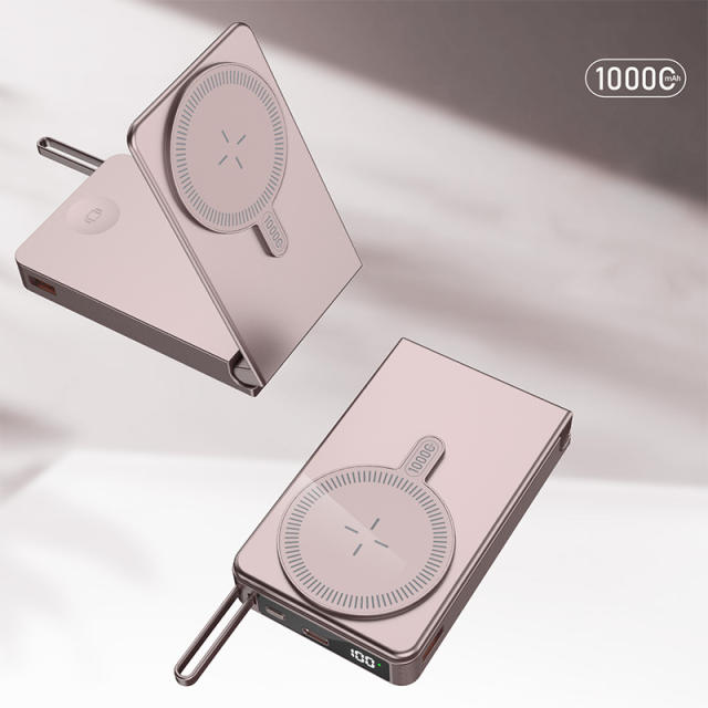 Foldable Magnetic Wireless Power Bank 10000mAh, 15W MagSafe Charger, PD 20W Fast Charging, Built-in Cable, Low-Temperature Design, Aluminum Alloy Body RC-WP042