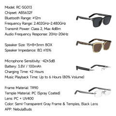 Smart AI Translation Audio Glasses with Wear Detection | Bluetooth 5.3 Open-Ear Music & Call Glasses, Touch Control, UV400 TR90 Frame, RC-SG013